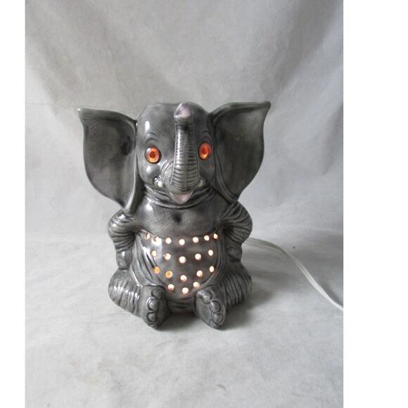 Ceramic Elephant Figural Accent Light Pierced Tummy Vintage - Picture 1 of 9